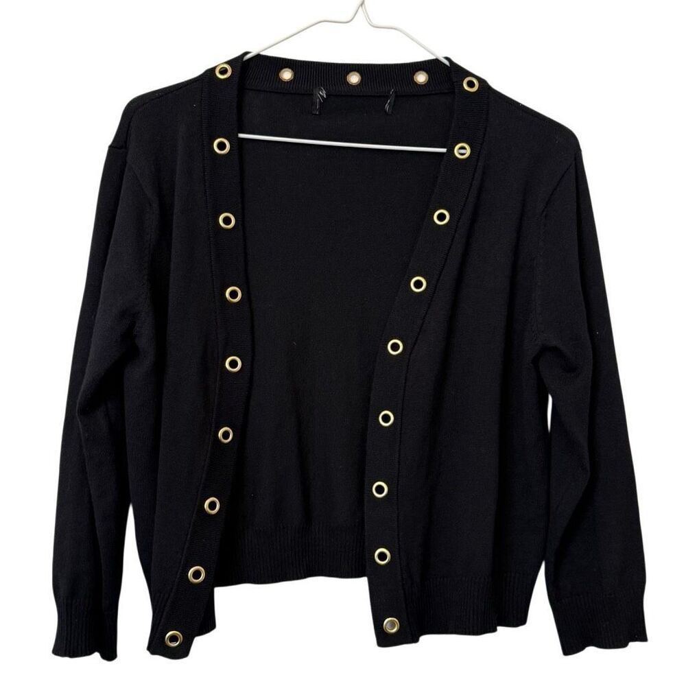 Boston Proper Grommet Detail Cropped Knit Cardigan Sweater Black Size Small